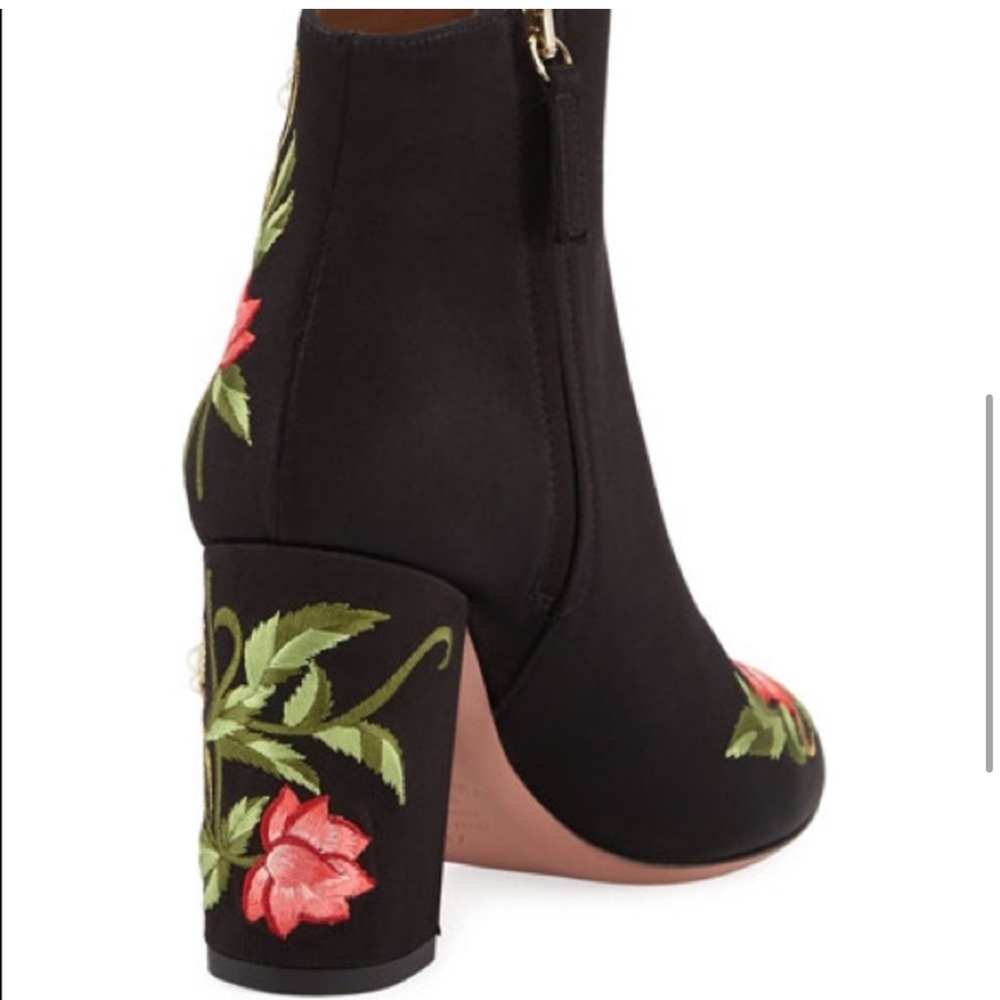 Aquazurra Lotus Satin Floral Embroidered Booties - Picture 6 of 12
